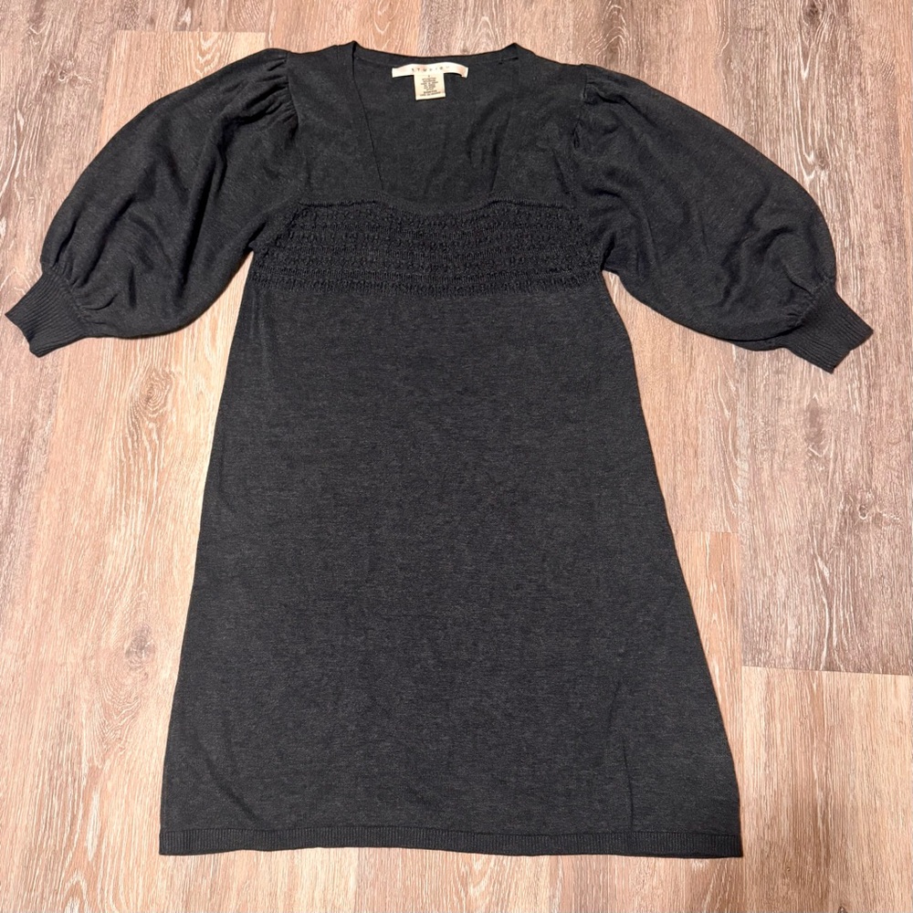 Studio M Charcoal Gray Puff Sleeve Sweater Dress - Size Small